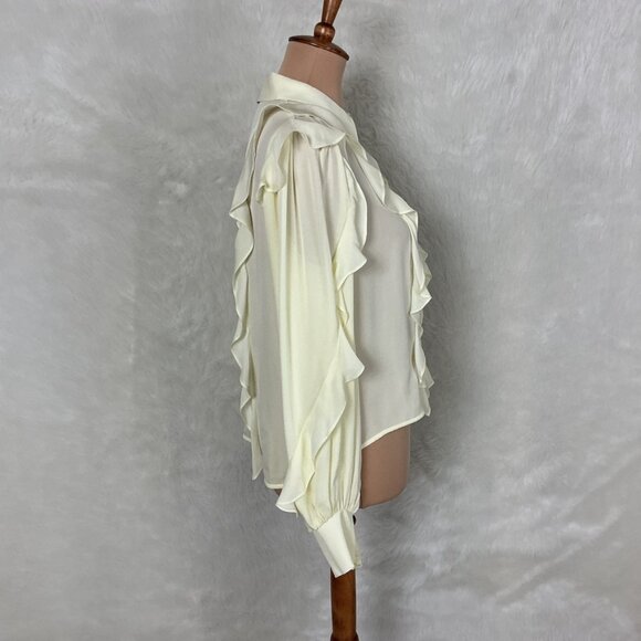 Me + Em Me+Em Pale Yellow Long Sleeve Silk Ruffle Crop Blouse US 8 - Picture 5 of 7